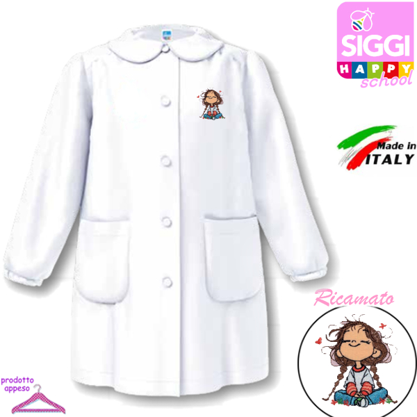 SIGGI Grembiule ASILO bambina 33GR4333 Bianco Tg.60 Cm.110