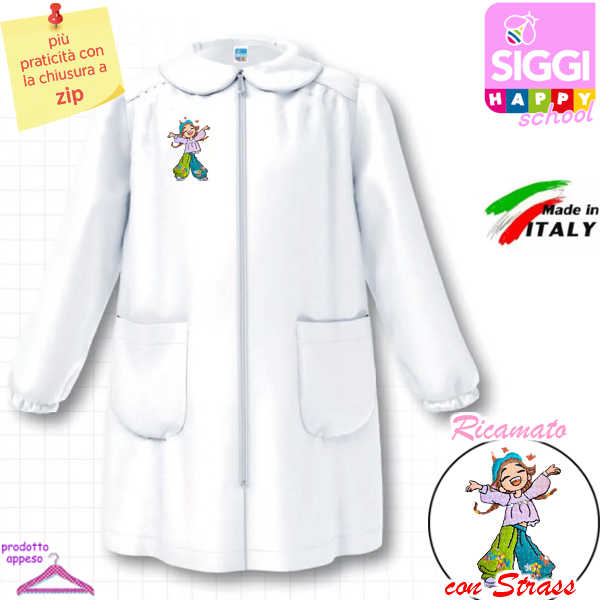 SIGGI Grembiule ASILO bambina 33GR4337 Bianco Tg.60 Cm.110
