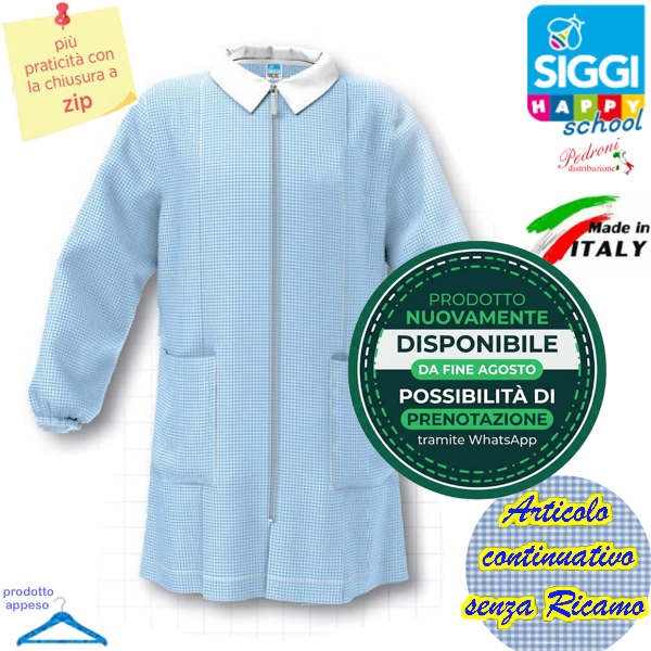 SIGGI Grembiule ASILO bambino 37GR3379 Bianc/Cielo Tg.55 Cm.104