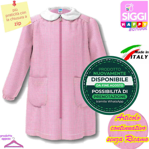 SIGGI Grembiule ASILO bambina 37GR3380 Bianco/Rosa Tg.60 Cm.110