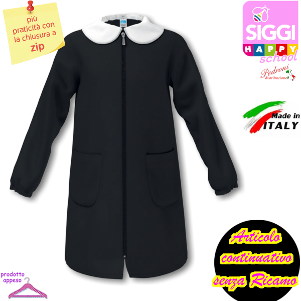 SIGGI Grembiule SCUOLA bambina 37GR1969 NERO Tg.85 Cm.140