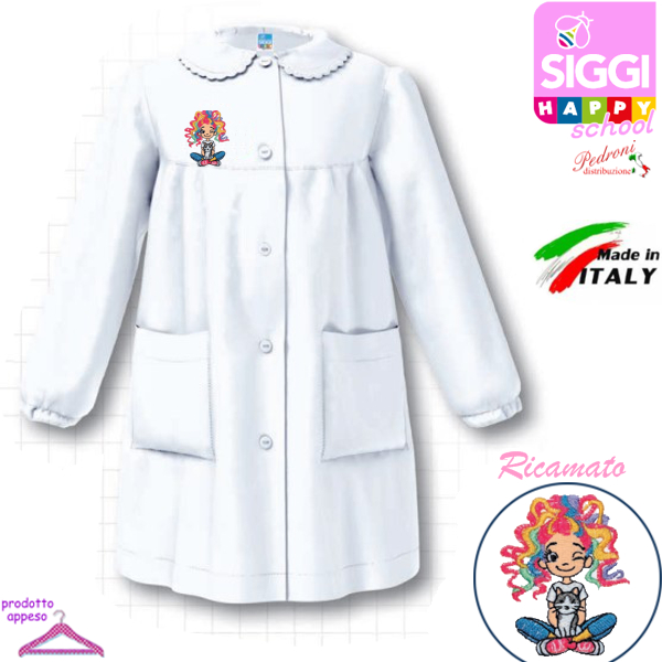 SIGGI Grembiule SCUOLA bambina 33GR4366 BIANCO Tg.65 Cm.116
