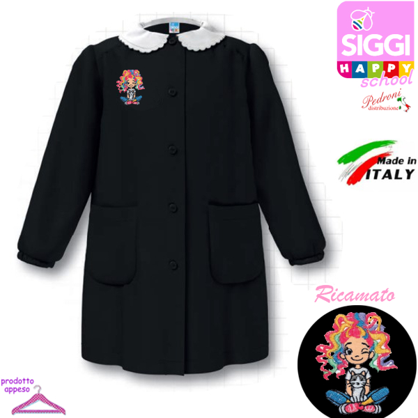SIGGI Grembiule SCUOLA bambina 33GR4366 NERO Tg.65 Cm.116