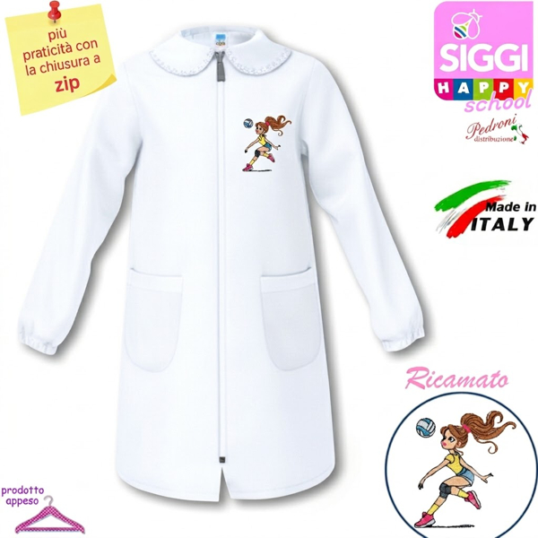 SIGGI Grembiule SCUOLA bambina 33GR4374 BIANCO Tg.100 Cm.158