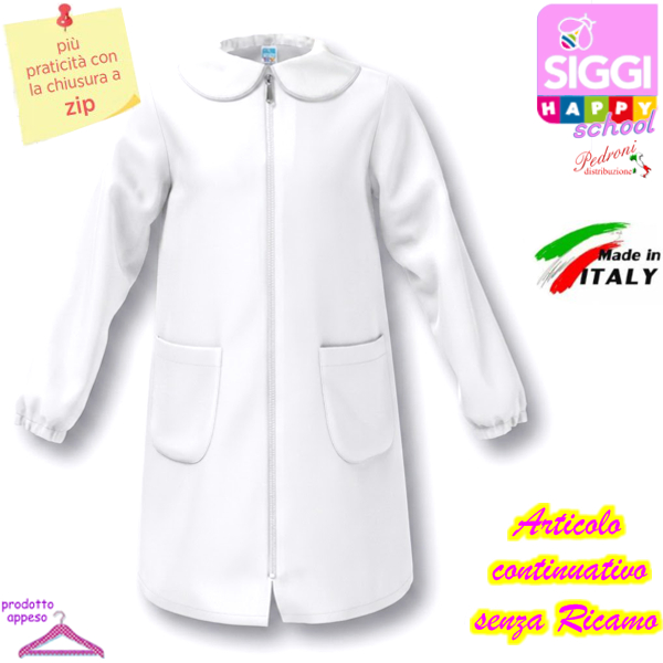 SIGGI Grembiule SCUOLA bambina 37GR1969 BIANCO Tg.65 Cm.116