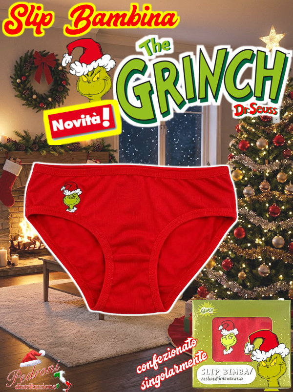 *NATALE GRINCH* Slip bambina COTONE elasticizzato GRI2332 3/8 Anni