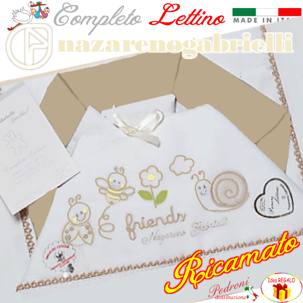 NAZARENO Completo LETTINO ricamato NG101.24 Bianco/Tortora