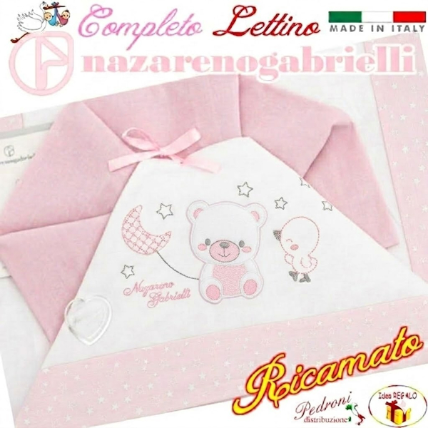 NAZARENO Completo LETTINO ricamato NG101.26 Bianco/Rosa