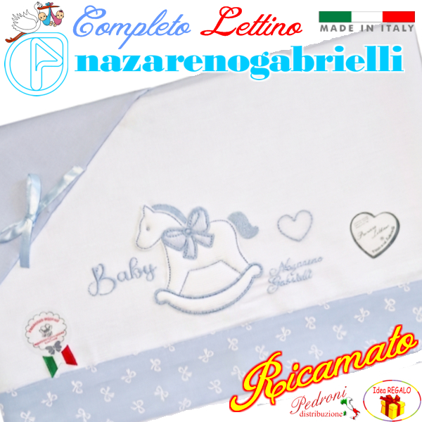 NAZARENO Completo LETTINO ricamato NG101.33 Bianco/Cielo