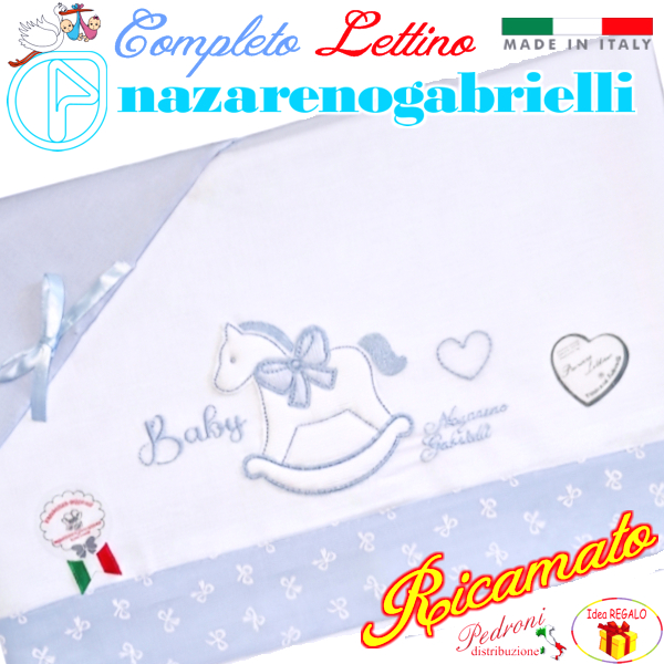 NAZARENO Completo LETTINO ricamato NG101.33 Bianco/Cielo