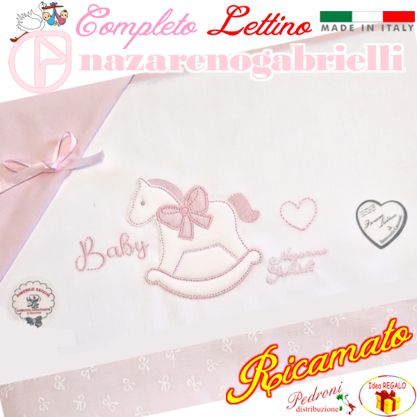 NAZARENO Completo LETTINO ricamato NG101.33 Bianco/Rosa NAZARENO Completo LETTINO ricamato NG101.33 Bianco/Rosa