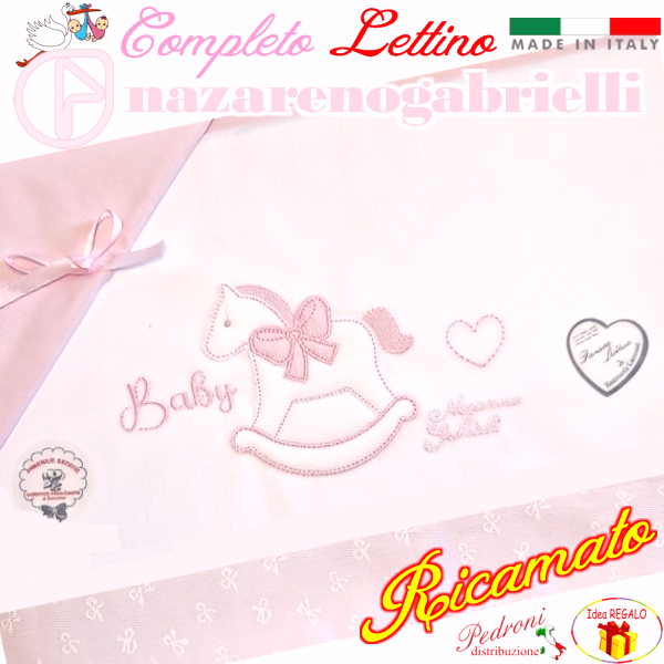 NAZARENO Completo LETTINO ricamato NG101.33 Bianco/Rosa