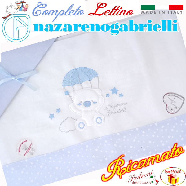 NAZARENO Completo LETTINO ricamato NG101.36 Bianco/Cielo
