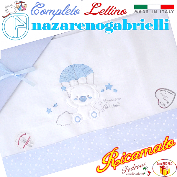 NAZARENO Completo LETTINO ricamato NG101.36 Bianco/Cielo