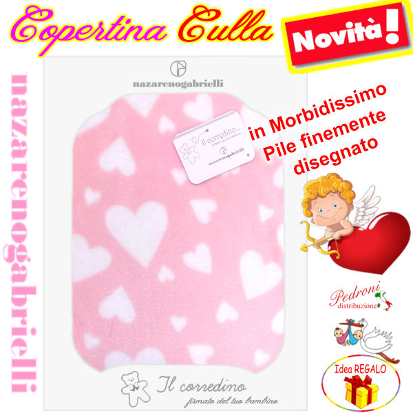 Copertina CULLA in PILE disegnata " CUORICNI " NG-442 ROSA