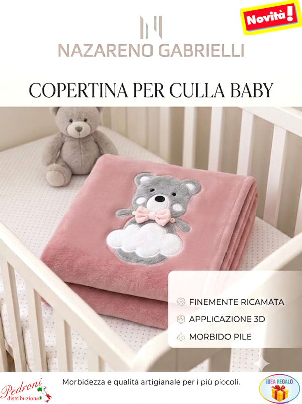 Copertina CULLA pile "RICAMATA BEAR" NG-443 ROSA dis.2