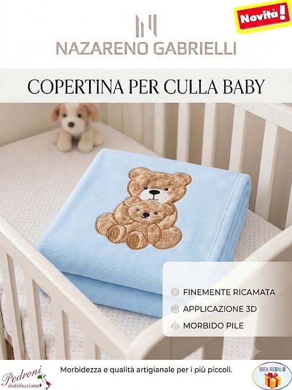 Copertina CULLA pile "RICAMATA ORSO" NG-444 CIELO