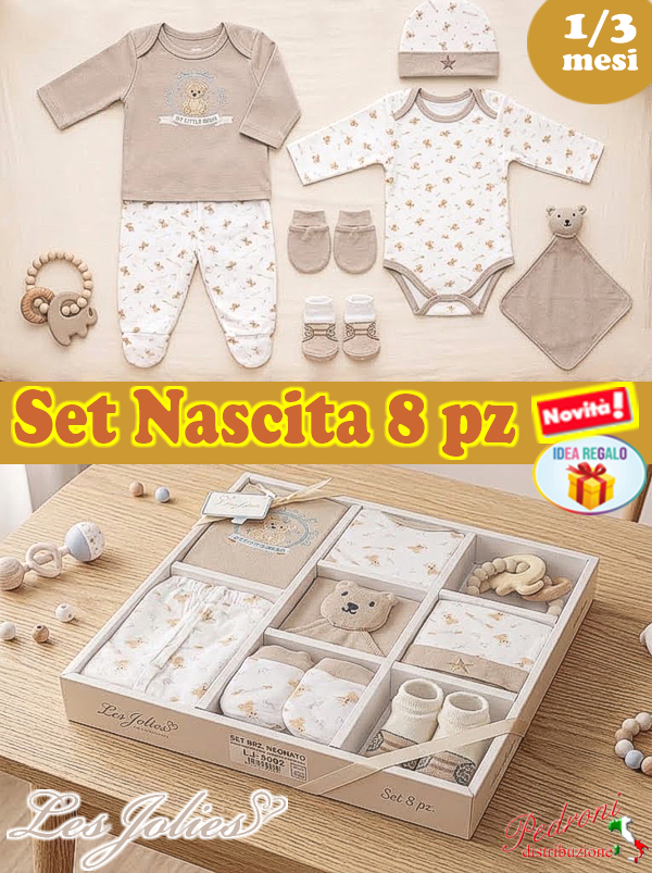 * LES JOLIES * SET NASCITA composto da 8 pezzi LJ3592 BEIGE Tg.1/3 Mesi