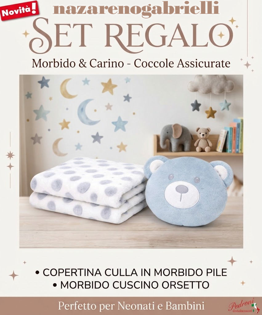 *IDEA REGALO* SET Copertina + Cuscino ORSETTO NG-4742 DIS.1 Cielo
