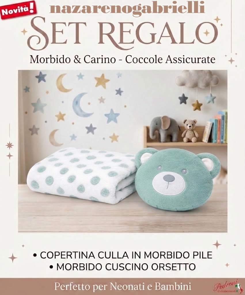 *IDEA REGALO* SET Copertina + Cuscino ORSETTO NG-4742 DIS.1 Verde