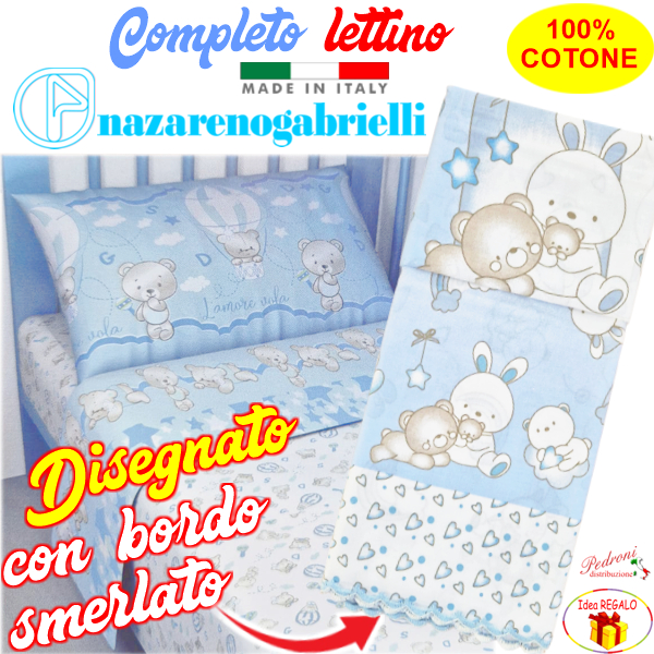 Completo lenzuolino LETTINO DISEGNATO NG-391 Bianco/Cielo