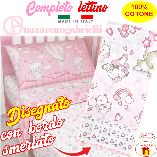 Completo lenzuolino LETTINO DISEGNATO NG-391 Bianco/Rosa
