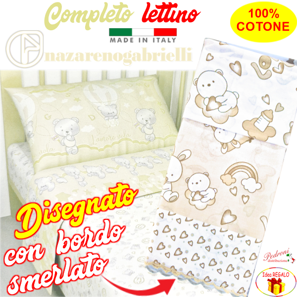 Completo lenzuolino LETTINO DISEGNATO NG-391 Bianco/Sabbia