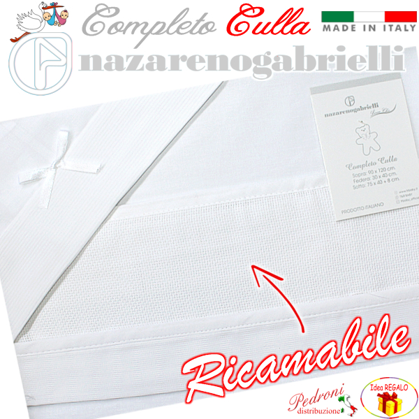 *DA RICAMO* NAZARENO Completo lenzuolino CULLA NG88 Bianco/Bianc