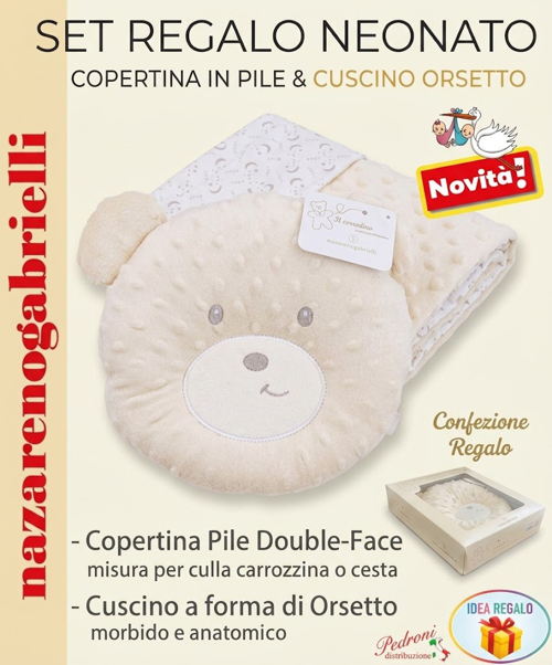 *IDEA REGALO* SET Copertina + Cuscino ORSETTO NG-4747 Panna