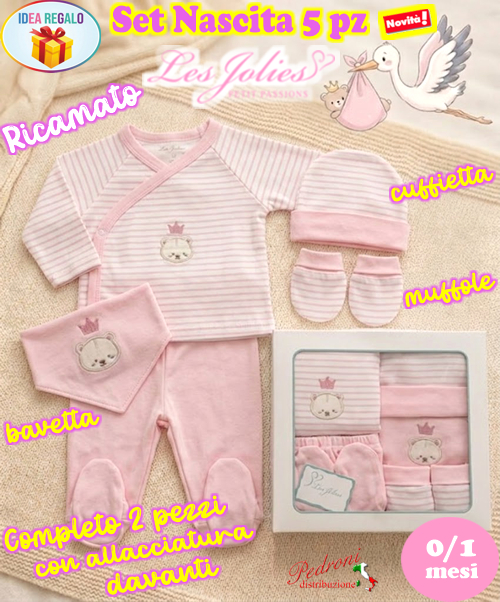 * LES JOLIES * Set Nascita 5 pz. LJ3591 Rosa Tg.0/1 Mesi DIS.2