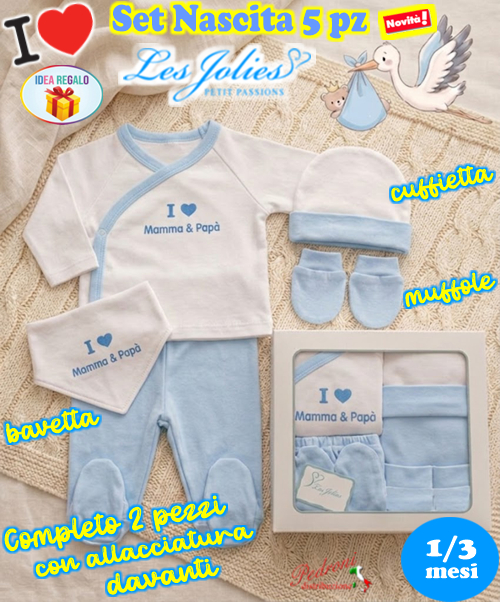 * LES JOLIES * Set Nascita 5 pz. LJ3591 Cielo Tg.1/3 Mesi DIS.3