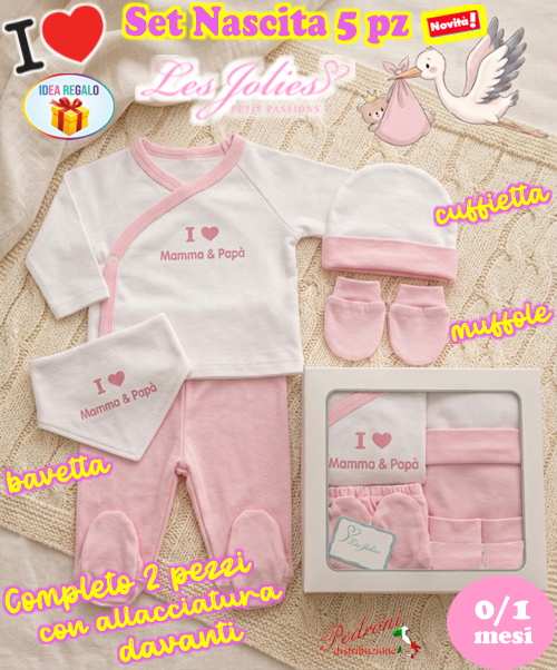 * LES JOLIES * Set Nascita 5 pz. LJ3591 Rosa Tg.0/1 Mesi DIS.3