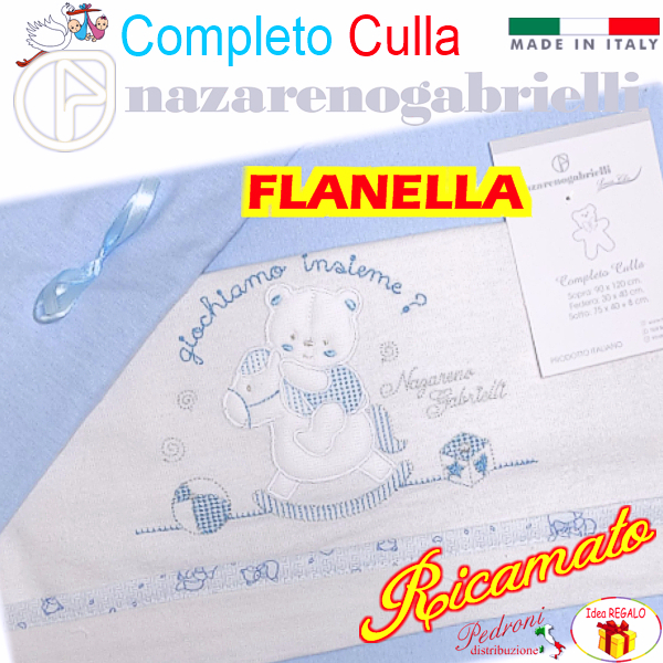 *FLANELLA* Completo CULLA RICAMATA art.NG-270 dis.28 Bianco/Cielo *FLANELLA* Completo CULLA RICAMATA art.NG-270 dis.28 Bianco/Cielo