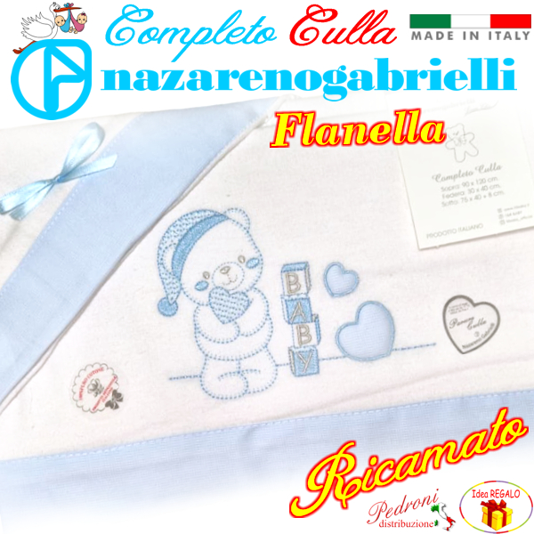 *FLANELLA* Completo CULLA RICAMATA art.NG-270 dis.1 Bianco/Cielo *FLANELLA* Completo CULLA RICAMATA art.NG-270 dis.1 Bianco/Cielo