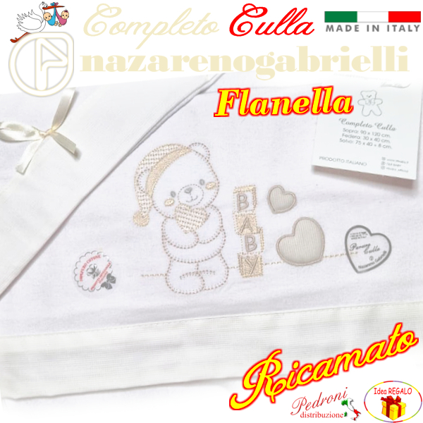 *FLANELLA* Completo CULLA RICAMATA art.NG-270 dis.1 Bianco/Sabbia *FLANELLA* Completo CULLA RICAMATA art.NG-270 dis.1 Bianco/Sabbia