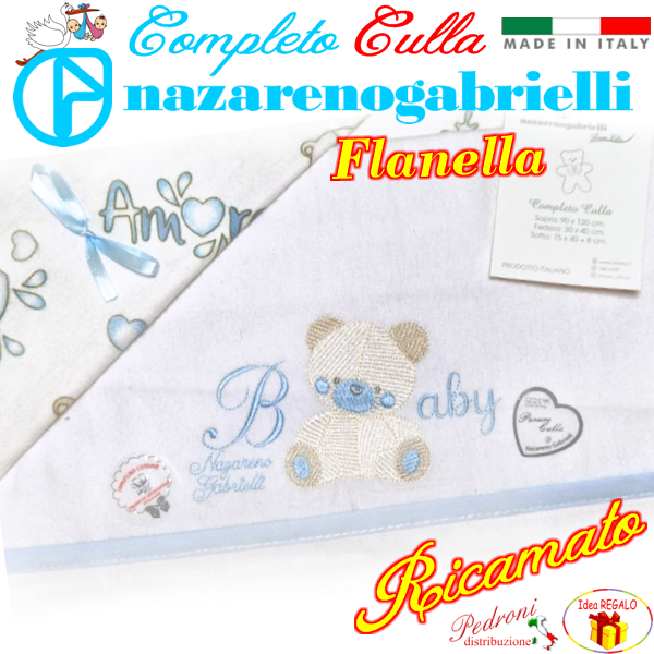 *FLANELLA* Completo CULLA RICAMATA art.NG-270 dis.3 Bianco/Cielo *FLANELLA* Completo CULLA RICAMATA art.NG-270 dis.3 Bianco/Cielo