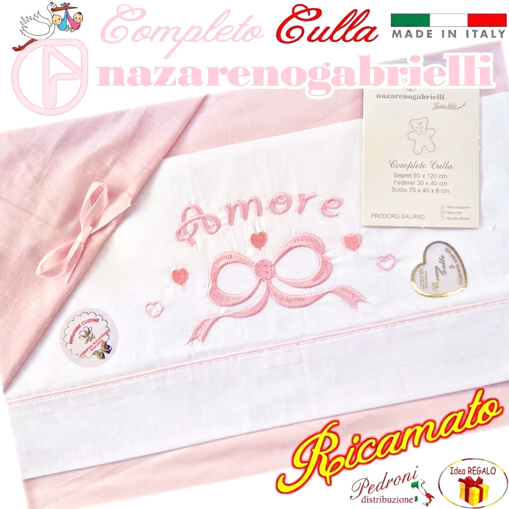 NAZARENO Completo CULLA ricamato NG91.14 Bianco/Rosa NAZARENO Completo CULLA ricamato NG91.14 Bianco/Rosa