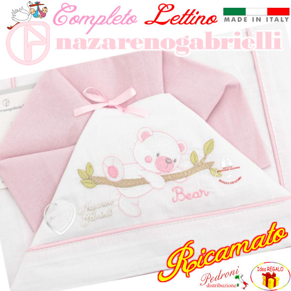 NAZARENO Completo LETTINO ricamato NG101.27 Bianco/Rosa