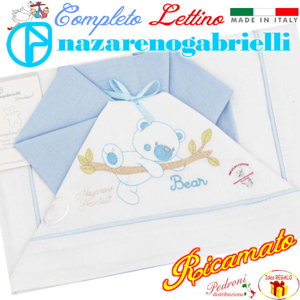 NAZARENO Completo LETTINO ricamato NG101.27 Bianco/Cielo
