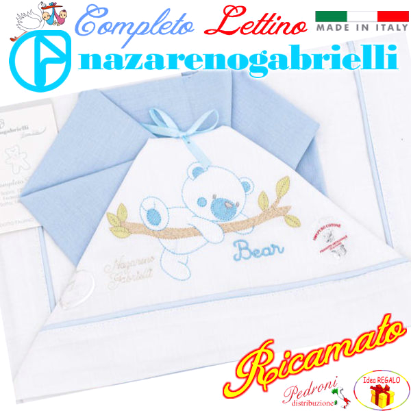 NAZARENO Completo LETTINO ricamato NG101.27 Bianco/Cielo