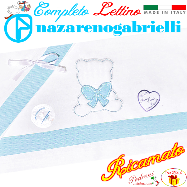 NAZARENO Completo LETTINO ricamato NG101.30 Bianco/Cielo