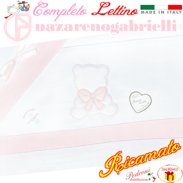 NAZARENO Completo LETTINO ricamato NG101.30 Bianco/Rosa NAZARENO Completo LETTINO ricamato NG101.30 Bianco/Rosa