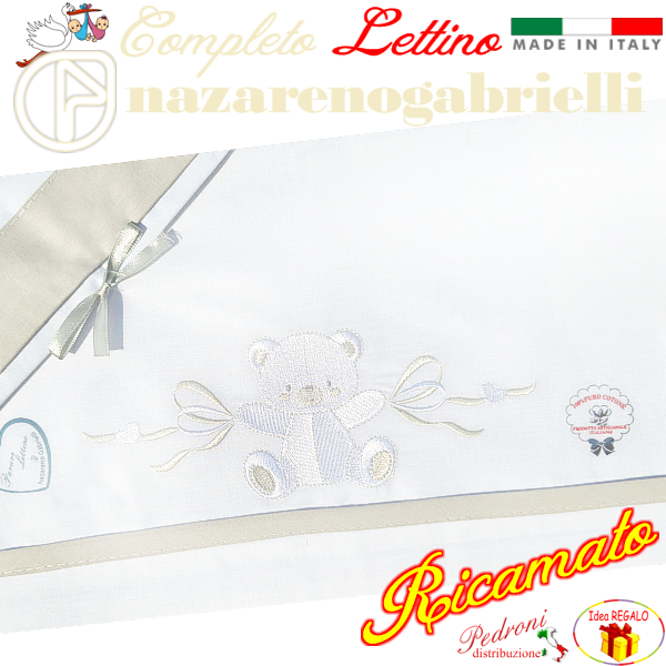 NAZARENO Completo LETTINO ricamato NG101.31 Bianco/Tortora NAZARENO Completo LETTINO ricamato NG101.31 Bianco/Tortora