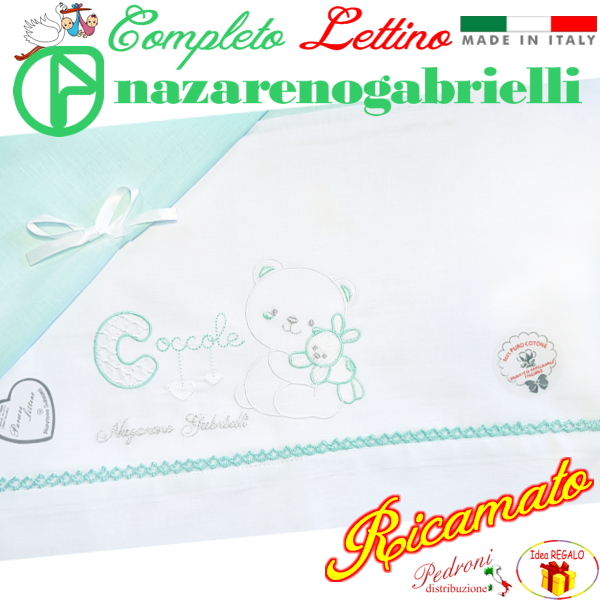 NAZARENO Completo LETTINO ricamato NG101.34 Bianco/Verde NAZARENO Completo LETTINO ricamato NG101.34 Bianco/Verde