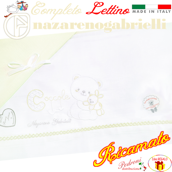 NAZARENO Completo LETTINO ricamato NG101.34 Bianco/Giallo NAZARENO Completo LETTINO ricamato NG101.34 Bianco/Giallo