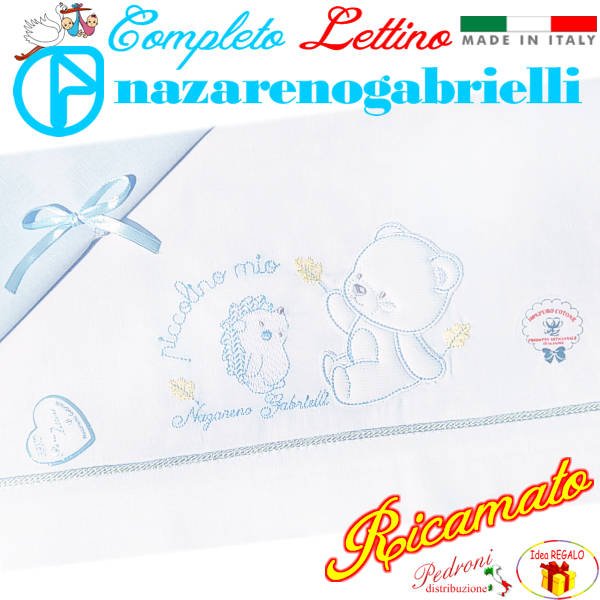 NAZARENO Completo LETTINO ricamato NG101.35 Bianco/Cielo NAZARENO Completo LETTINO ricamato NG101.35 Bianco/Cielo