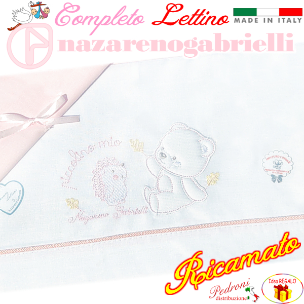 NAZARENO Completo LETTINO ricamato NG101.35 Bianco/Rosa NAZARENO Completo LETTINO ricamato NG101.35 Bianco/Rosa