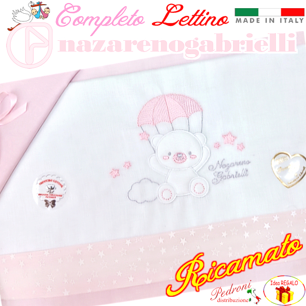 NAZARENO Completo LETTINO ricamato NG101.36 Bianco/Rosa