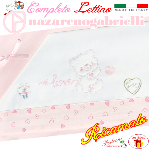 NAZARENO Completo LETTINO ricamato NG101.38 Bianco/Rosa