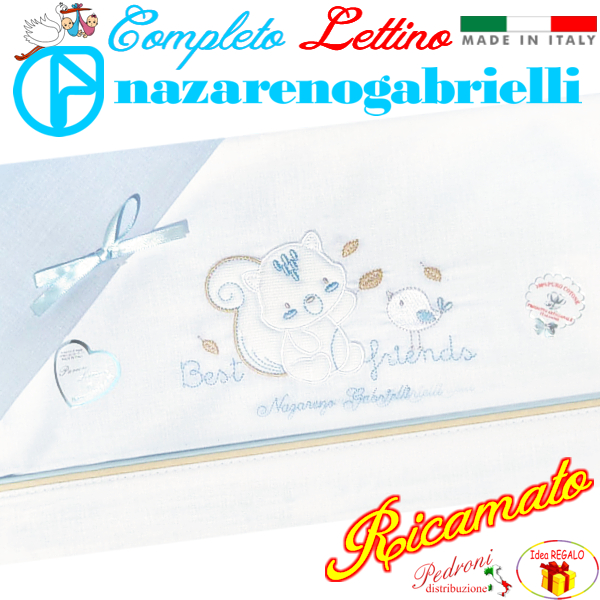 NAZARENO Completo LETTINO ricamato NG101.39 Bianco/Cielo